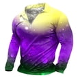 thumbnail image 4 of Bainana Color Block Men'S Mardi Gras Shirt Long Sleeve Zip Up Lapel Collar Tops Breathable Fashion Male Carnival Relax Fit Tshirt Purple Size Xxxl, 4 of 4