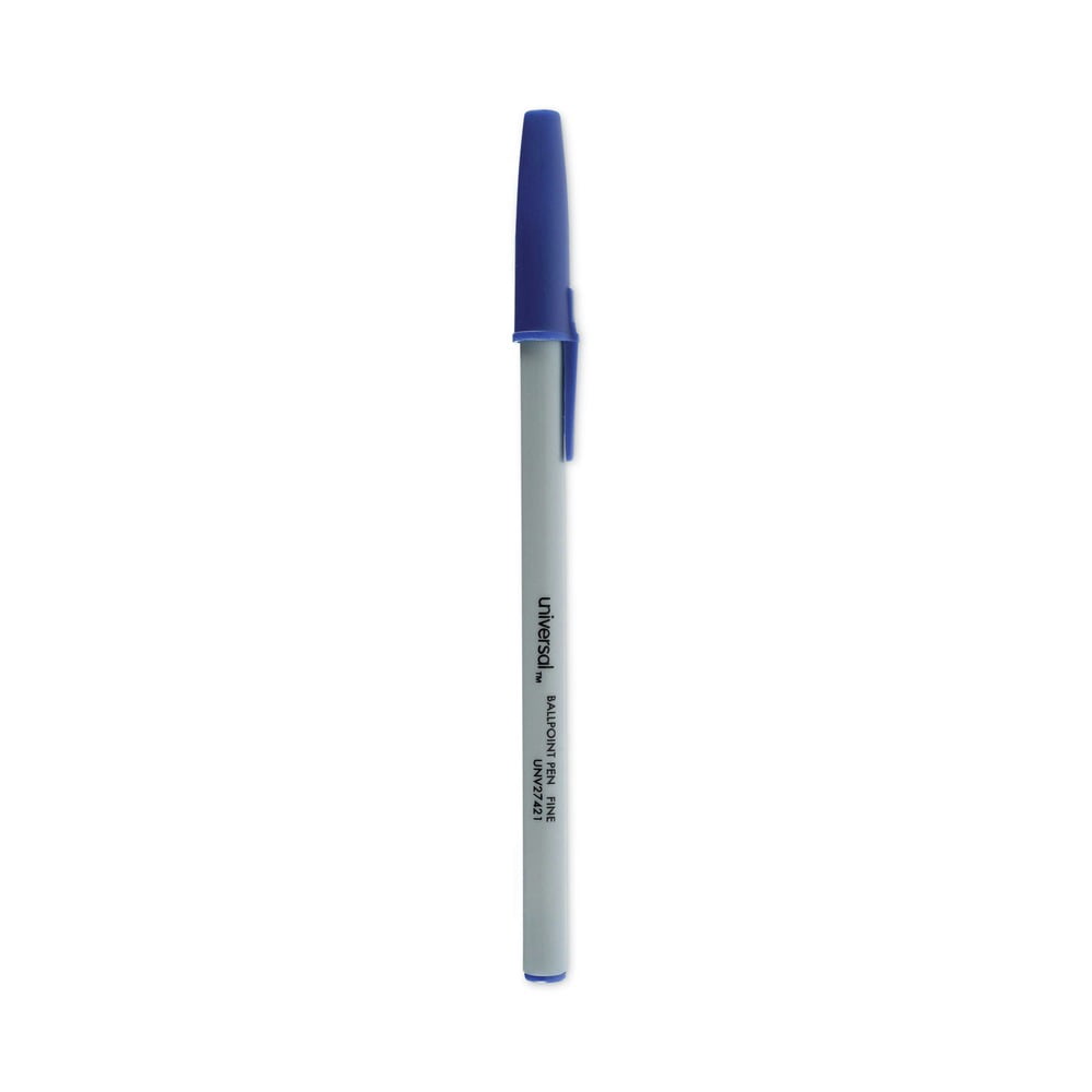 (3 pack) Universal UNV27421 Fine 0.7 mm Stick Ballpoint Pen - Blue Ink, Gray/Blue Barrel (1 Dozen)