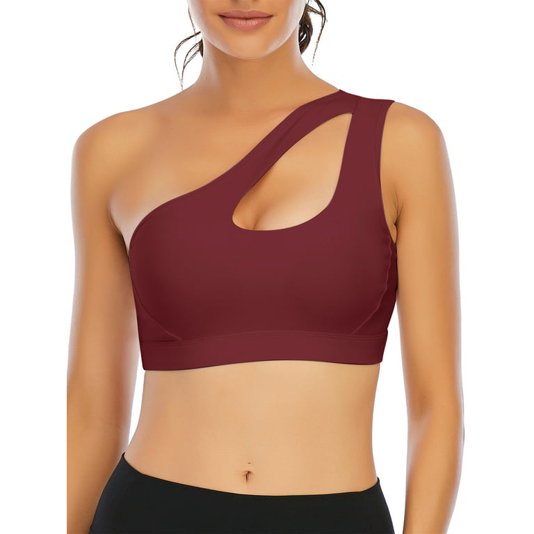 SAYFUT One Shoulder Sports Bra for Women Padded Workout Running Shirts Yoga  Crop Tank Top