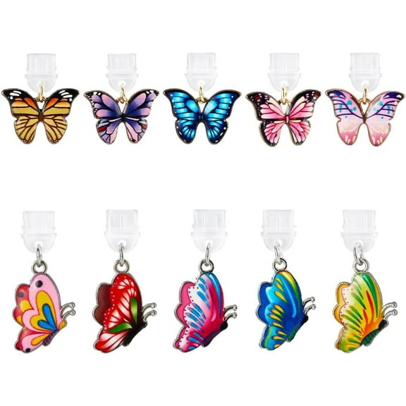 10Pcs Butterfly Charm Dust Plug USB C Dust Cover Type C Anti Dust Plugs Plastic USB C Cover Cap Mobile Dustproof Plugs with Enamel Pendants Charging Port Protector Compatible for iPhone