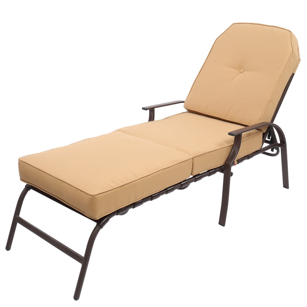 Private Jungle Adjustable Outdoor Steel Patio Chaise Lounge Chair Furniture for Patio, Poolside w/ 5 Positions, UV-Resistant Cushions - Beige Private Jungle Adjustable Outdoor Steel Patio Chaise Lounge Chair Furniture for Patio, Poolside w/ 5 Positions, UV-Resistant Cushions - Beige