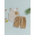 thumbnail image 2 of NZNDSHD Toddler Boys Summer Outfit Sets Sleeveless Checkerboard Print Vest + Solid Color Drawstring Shorts, 2 of 8