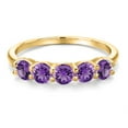 thumbnail image 3 of Gem Stone King 1.25 Ct Round Purple Amethyst 18K Yellow Gold Plated Silver 5-Stone Band, 3 of 6