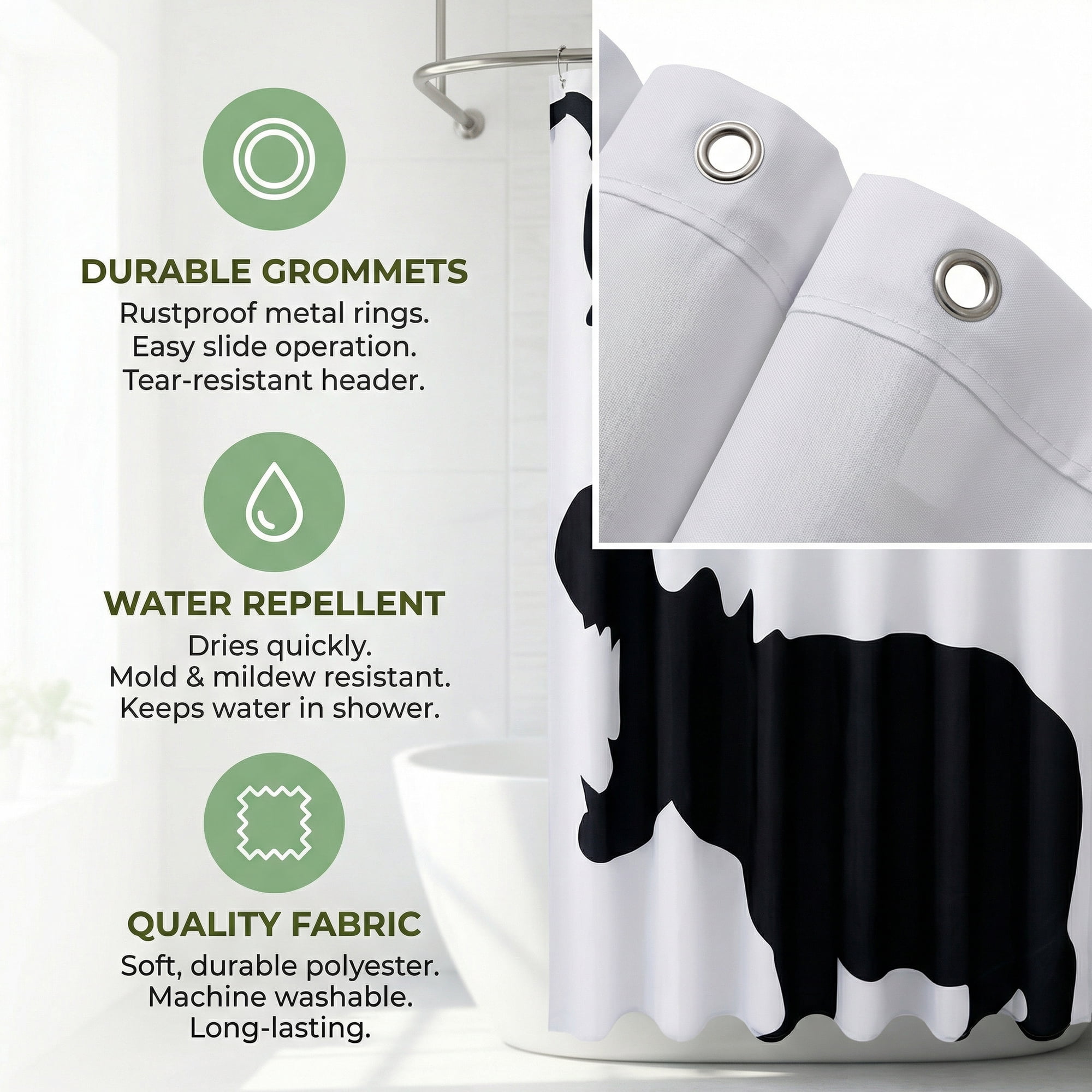 Unique Bargains Shower Curtain Waterproof Bath Shower Curtain Sets Black Rhino 71"W x 71"L