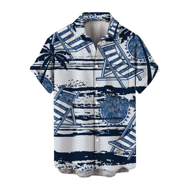 Camisas Y Playeras Camisa corta de verano con bolsillo de seis botones para hombre, camisa informal con estampado 3D para hombre (W, XXL)