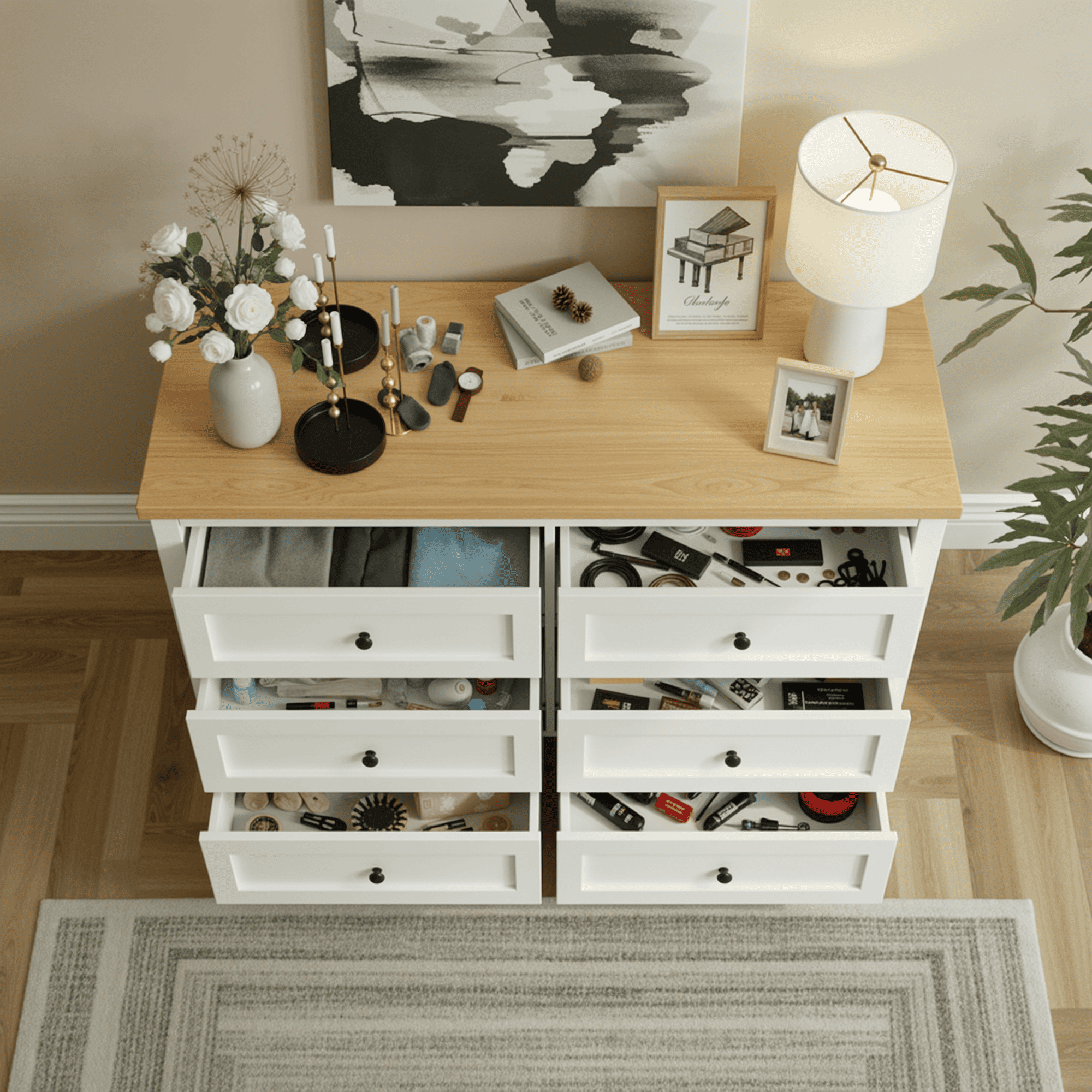 RichYa 6 Drawer Dresser for Bedroom,Chest of Drawers with Metal Knobs,Dresser for Closet,Kids,Wood