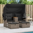 thumbnail image 2 of vidaXL Patio Sofa 2-Seater with Canopy and Stools Gray Poly Rattan, 2 of 9