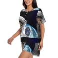 thumbnail image 2 of Wukai Cat Astronaut Print Women's Pajama Set - Short-Sleeve Top and Shorts with Elastic Waistband and Pockets for Loungewear, Yoga, and Casual Wear-4X-Large, 2 of 8