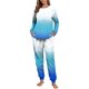 thumbnail image 3 of Conjunto de pijama informal de invierno para mujer, de doble cara, con cuello redondo estampado, manga larga, top anudado a mano, pantalones con cordón ajustable, ropa de casa, blusa de poliéster., 3 of 6