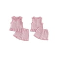 thumbnail image 3 of 2Pcs Baby Girl Summer Outfit, Sleeveless Striped Ruffle Trim Button Top  Shorts Set, Toddler Infant Knit Clothes, 3 of 10