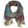 thumbnail image 3 of Falari Women's Pashmina Shawl Wrap Border Pattern Double Layered Scarf Light Turquoise, 3 of 4