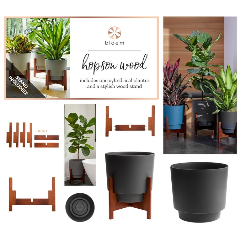 Bloem 11 in. H X 12 in. W X 12 in. D Wood-Resin Hopson Planter with Stand Charcoal Bloem 11 in. H X 12 in. W X 12 in. D Wood-Resin Hopson Planter with Stand Charcoal