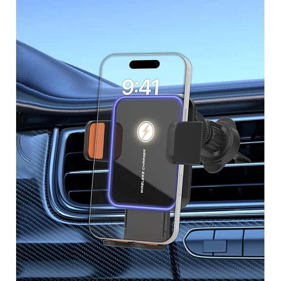 Wireless Car Charger, 15W Fast Charging Auto Clamping Car Phone Mount with LED Lights, Phone Holders for Your Car Accessories for iPhone 17 16 15 14 13 Mini Pro Max XR, Samsung Galaxy S25 Ultra