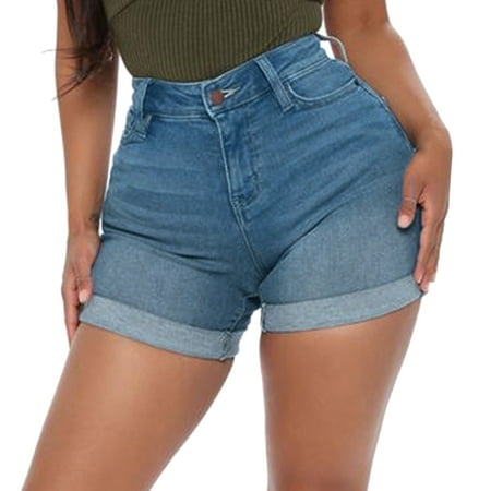 

None Pajamas for Women Shorts Set Denim Shorts For Women Stretchy Frayed Casual Pants Mid Waisted