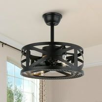HOOMEDELIER 18" Black Caged Bladeless Ceiling Fan with Light,Chandelier Fan Remote Industrial Ceiling Fan for Indoor