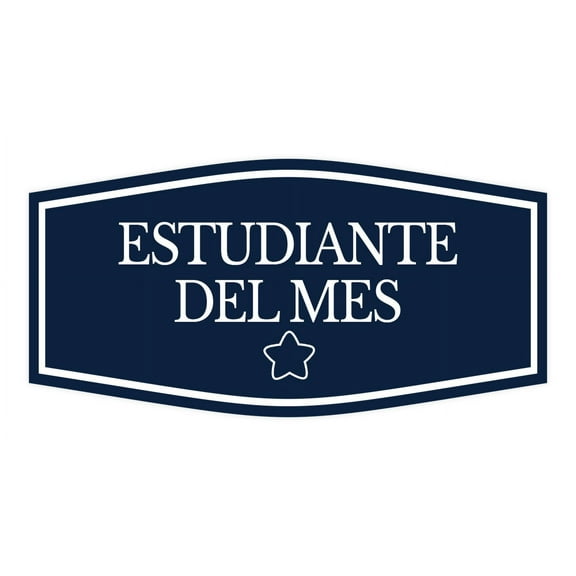 Signs ByLITA Fancy Estudiante del mes Easy Installation | Classroom Decor | School Markers And Decorations | Students and Teachers Sign (Navy Blue / White) - Large
