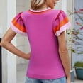 thumbnail image 6 of QUNYINEY Short Sleeve Womens Summer Tops Casual Colorblock Crew Neck Sweater Knit Pullover Loose Tops, 6 of 6