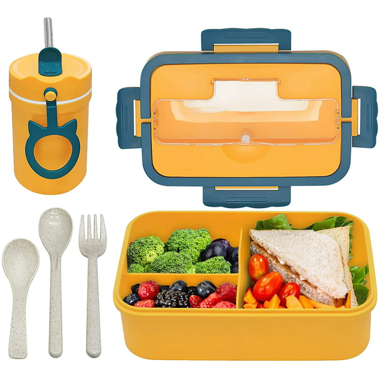 XGeek Kids Bento Lunch Box Bento Box Kit 3-In-1 Compartment with Soup Cup  Straw Spoon & Fork for Children /Adults