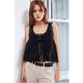 thumbnail image 3 of Blusas de Verano Bohemias con Lazo Frontal para Mujer, Blusas Playeras de Encaje con Botones, Sin Mangas, de de , Y2k 2025, Color Negro, Talla M, 3 of 6