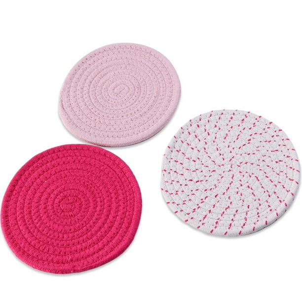 Tabla de mesa anti-escaldada Pote redondo Aislamiento térmico Braiding Placa de algodón Almohadilla Lavable Cena Lavable Colocación de Cocina Fiestas Holiday 3pcs / Set Pink seitruly HA010159-02