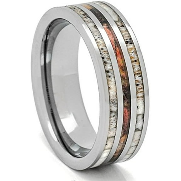Deer Antler Ring with Camouflage 8mm Tungsten 3 Row Mens Wedding Band Comfort Fit (11)
