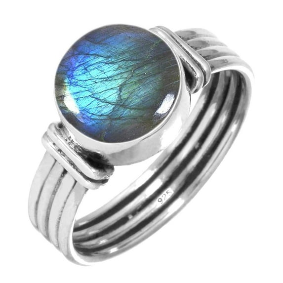 925 Sterling Silver Ring For Women - Men Gray Natural Labradorite Gemstone Silver Ring Size 13 November Birthstone Boho Silver Ring Size 13 Friendship Day Gift For Wife 925 Silver Gemstone Jewelry