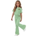 thumbnail image 6 of Girls Green Leopard Heart Print Top Flare Pants 2-Piece Matching Outfit Set,Size 9-10T, 6 of 6