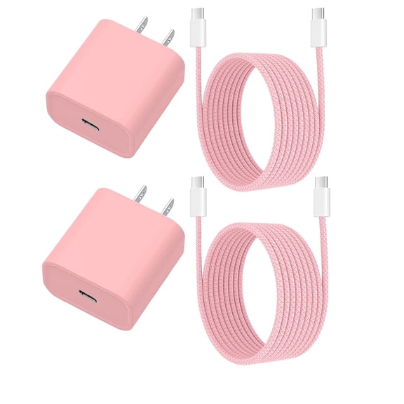 USB C Charger, 20W USB C to USB C Cable with Type C Charger Fast Charging Block, USB C Cable 6ft Compatible with iPhone 15 Pro Max/Plus/Pad Pro/YJJSKEJI S23/Android Charger, 2Pack Pink