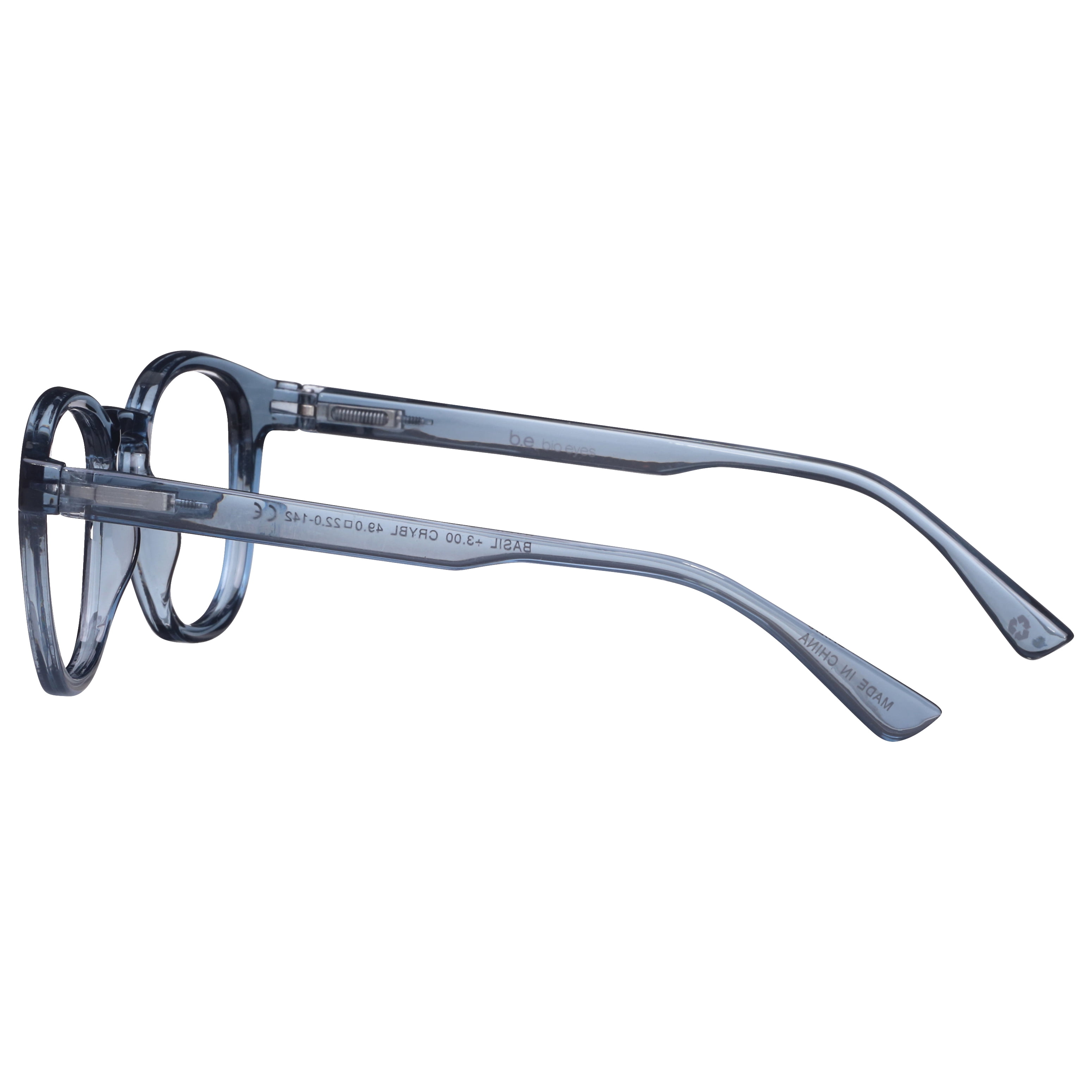 (2 pack) B.E Bio Eyes Unisex Round Reading Glasses Made from Recycled Plastic Basil +2.50 in Blue