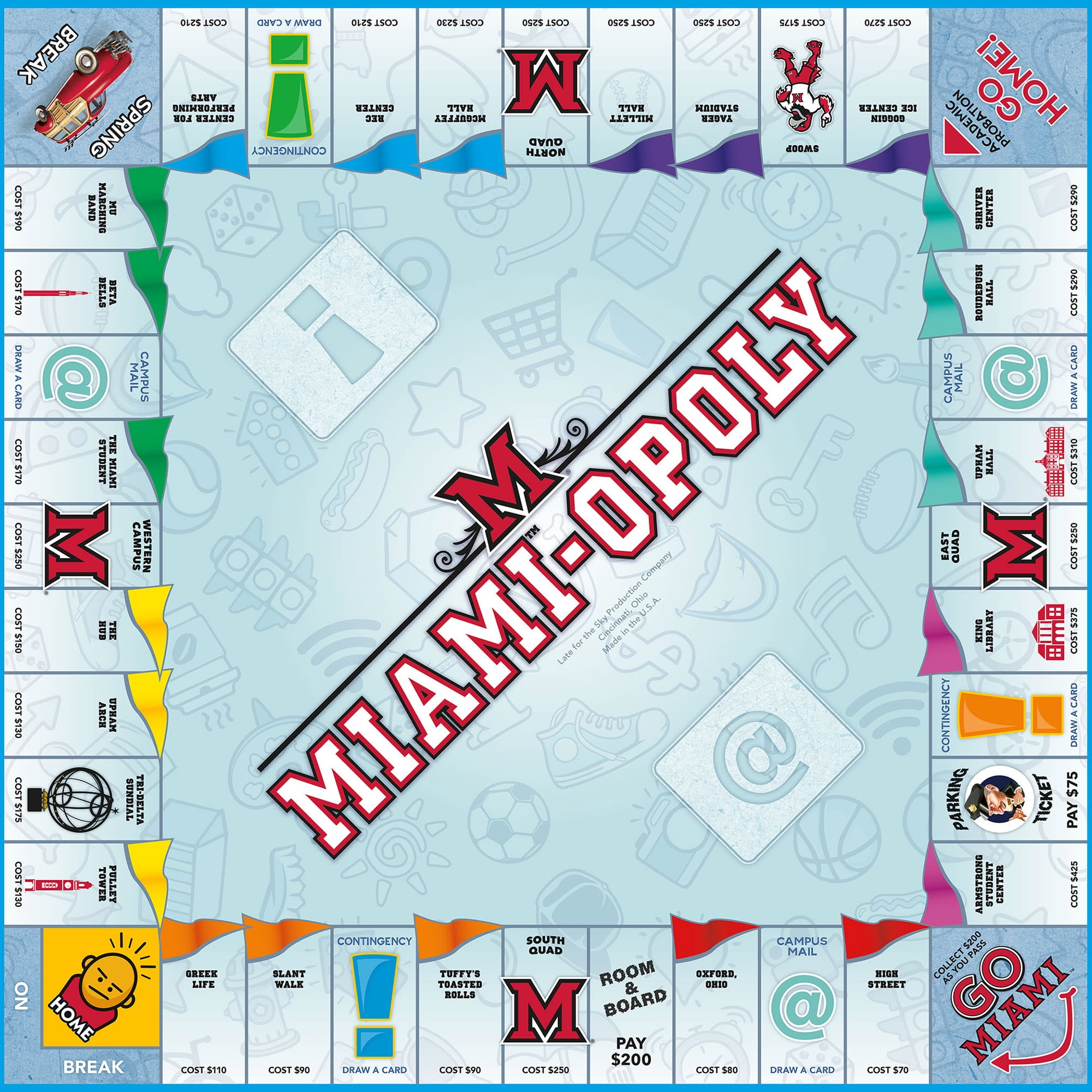 Late for the Sky Ages 8+ Miami-Opoly Board Game, University Themed, 10.5 inch
