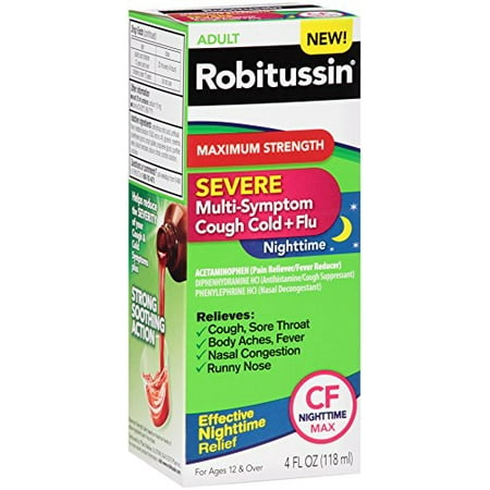 3 Pack Robitussin Nighttime Severe Cough Cold & Flu Medicine 4oz (Best Nighttime Cold Decongestant)