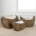 thumbnail image 2 of happimess BSK2002B-3SET Nellie Farmhouse Classic Handwoven Hyacinth Storage Boat Baskets with Handles, Brown (Set of 3), 2 of 7