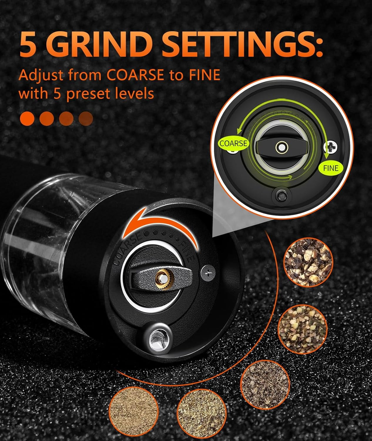 Electric Salt and Pepper Grinder Set - Rechargeable Battery Operated, Adjustable Coarseness, LED Light, Stainless Steel & Glass Body - Spice Mill for Kitchen, Dining Table