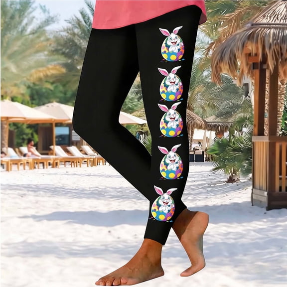 Wowcloth Women's Yoga Leggings, Figure-Hugging with All-Over Easter Print for Fitness and Casual Daily Wear