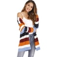 thumbnail image 3 of Women Striped Cardigan Knitted Kimono Long Sleeve Open Front Sweater, Orange, Large, 3 of 5