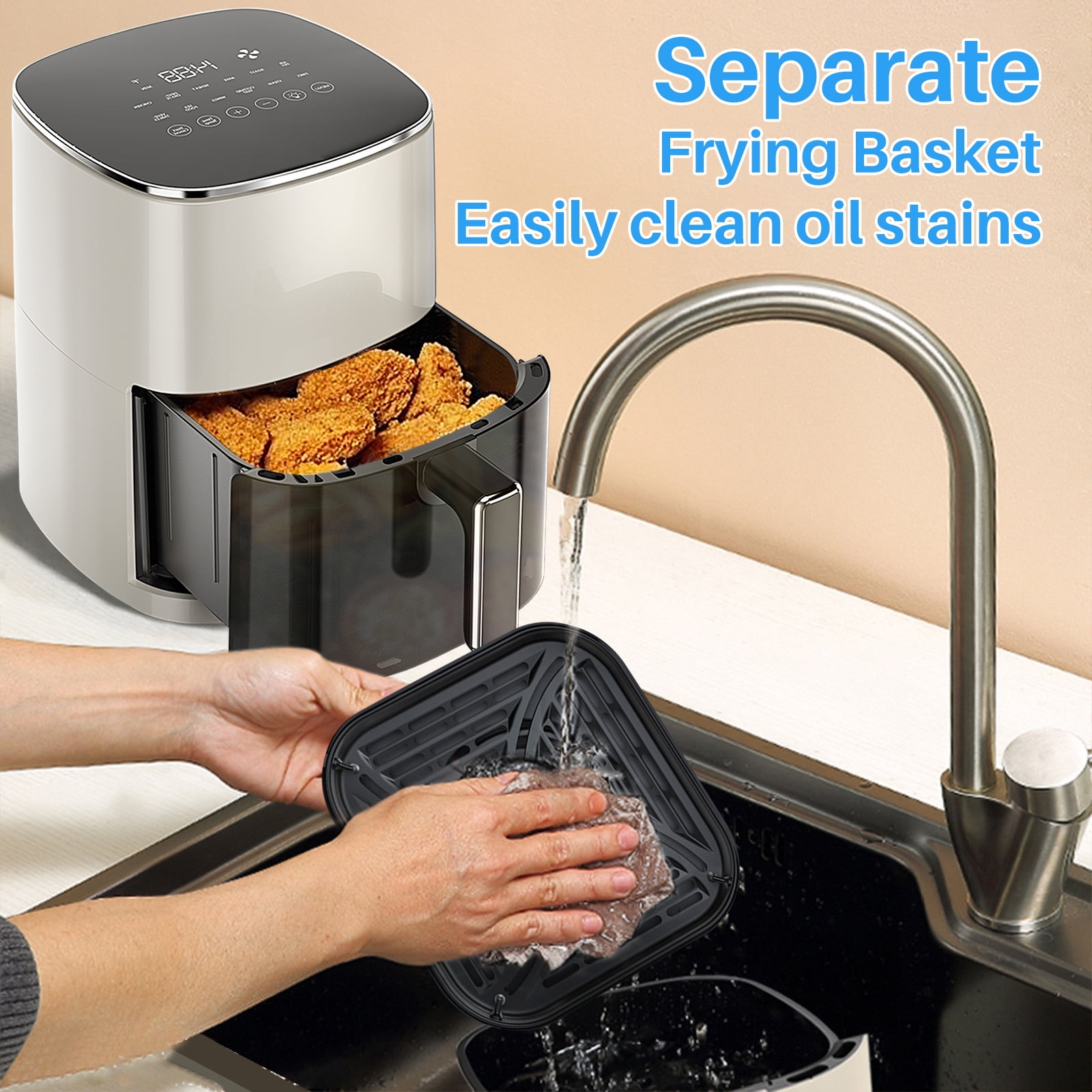 6 Qt Air Fryer, Sliver 12-in-1 Functions Air Fryer, Automatic Shutoff, Built-in Timer, Basket, Oil, Frying 400°F Max