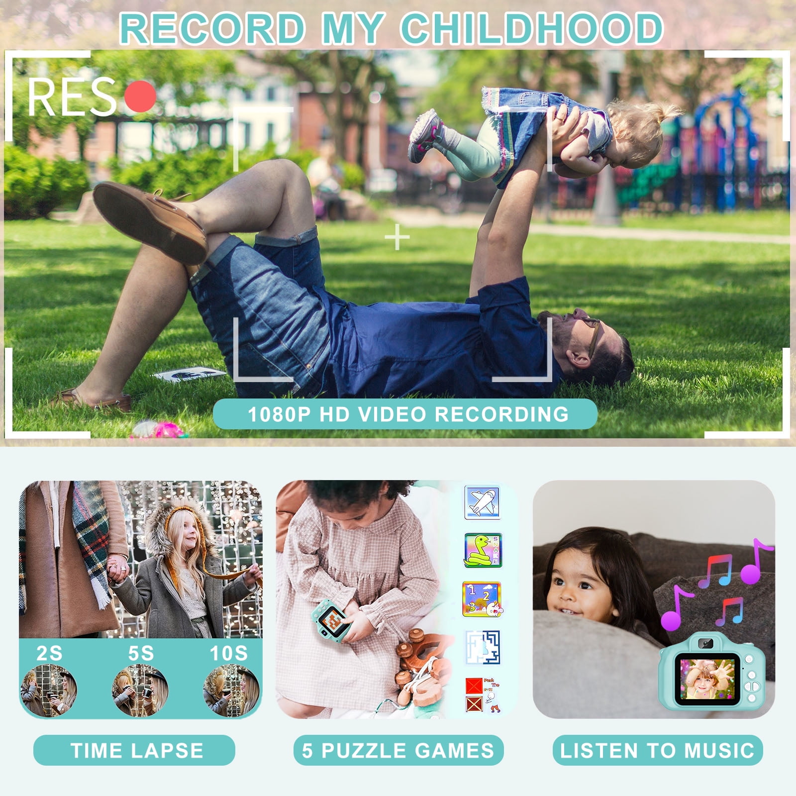 PayUSD Kids Camera 1080p HD Digital Video Camera for Kids 32gb Sd Card Mini Rechargeable Toddler Toys Christmas Birthday Festival Gifts for for 3-12 Years Kids, Green