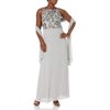 J Kara Womens Sleeveless, Floral Beaded Long Dress, Silver/Mercury, 12