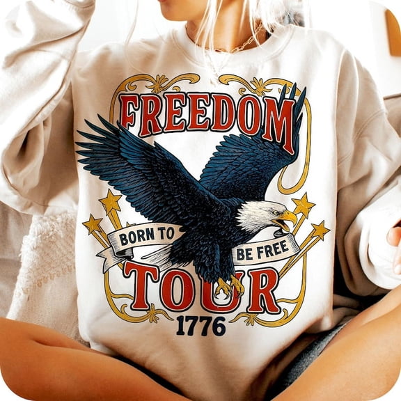 Freedom Tour Country Western Sweatshirt, Patriotic Eagle USA Crewneck, Retro 4th of July Independence Pullover BTO
