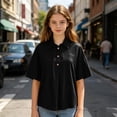 thumbnail image 3 of Dwellite Boys and Girls' School Uniform Short-Sleeve Polo Shirts Breathable Button Collared Casual Active Tops 3-13 Years Black 150, 3 of 7
