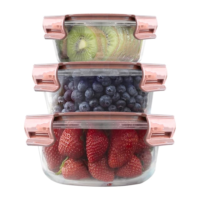 Juego de 3 Recipientes Vidrio Herméticos para almacenamiento de Alimentos con tapas, Recipientes herméticos transparentes para cocina, horno, congelador y despensa (Redondos)