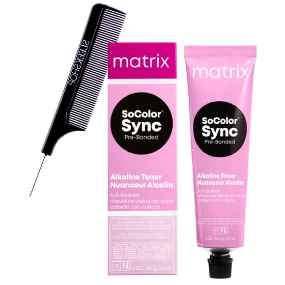 6A - Light Brown Ash , Matrix So Color SYNC Pre-Bonded DEMI-PERMANENT Alkaline Toner Full-Bodied Hair Color, SoColor Colorsync Haircolor Dye - Pack of 3 w/ SLEEK Pin Comb