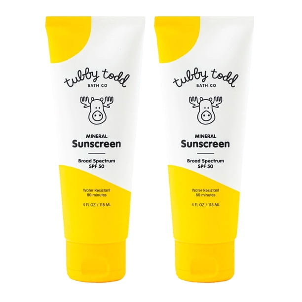TUBBY TODD Protector solar mineral SPF 50 - Loción de protección solar de amplio espectro para niños - Resistente al agua durante 80 minutos - para pieles sensibles - Sensación no grasa - 2 paquetes