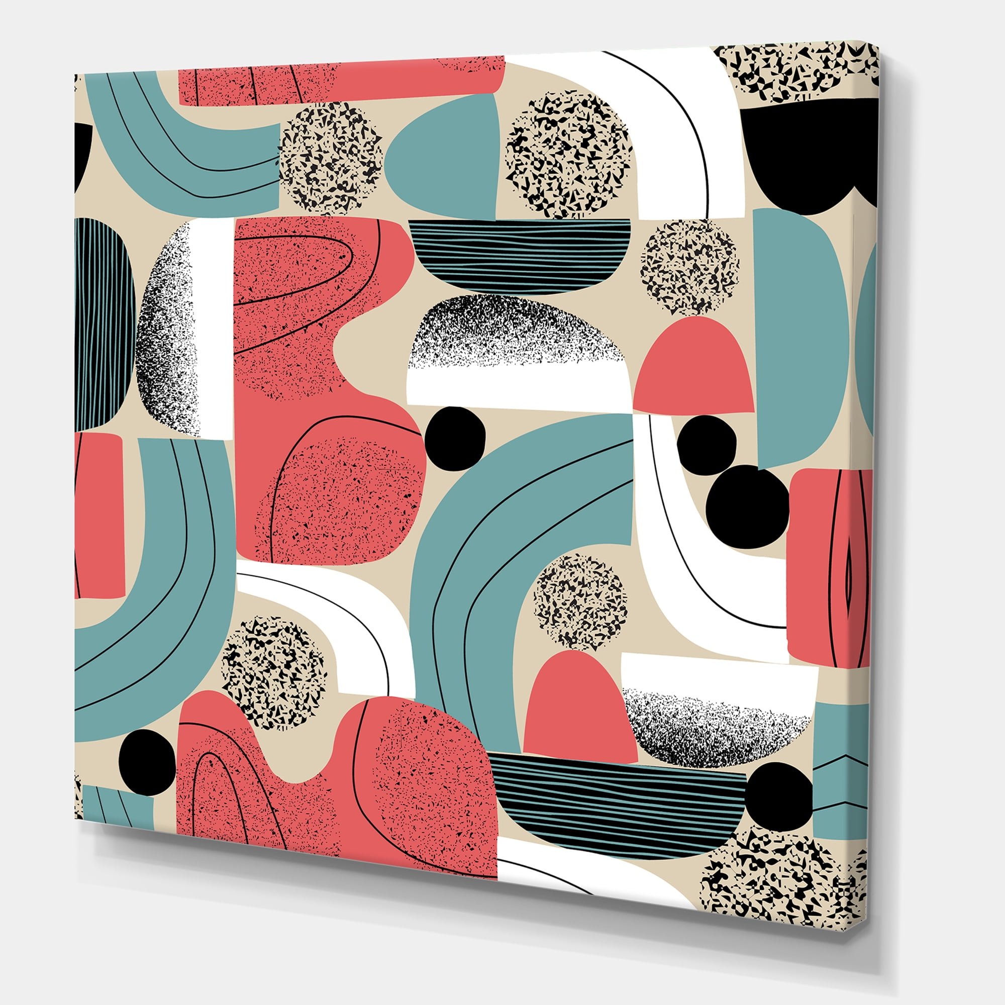 Designart ' Retro Shapes With Abstract Moons and Suns III ' Modern Canvas Wall Art Print