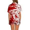 thumbnail image 2 of Hpapadks Halloween Women Pajama Sets Satin Silk Short Sleeve Button Down Top and Shorts Soft Sleepwear 2 Piece Womens Pjs Sets Brick Red, 2 of 5