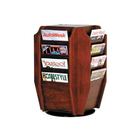 Overlapping Magazine Display - Swivel Countertop Magazine Display Rack w Sixteen Pockets (Dark Red Mahogany)