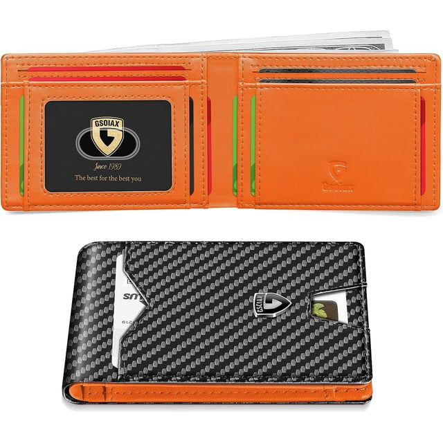 Wallet GSOIAX Cartera delgada para hombre de piel auténtica con bloqueo RFID