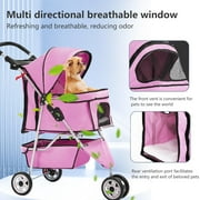 BestPet 3-Wheel Foldable Stroller, Waterproof, Travel-Ready, Ideal for Medium Pets, Pink.