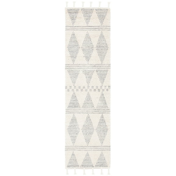 SAFAVIEH Casablanca Darden Diamond Wool Runner Rug, Ivory/Grey, 2'3" x 8'