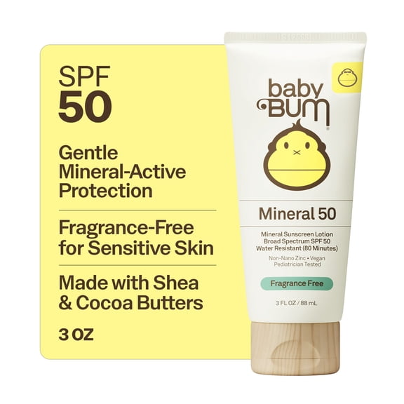 Sun Bum Baby Bum Gentle Mineral-Active Sunscreen Lotion, SPF 50, Fragrance Free, 3 fl oz